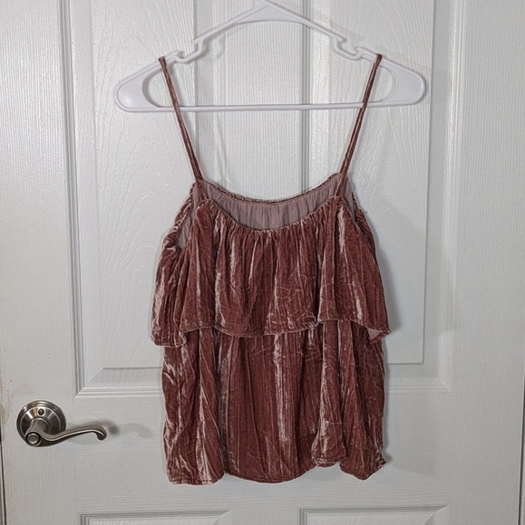 NWT Madewell Crushed Velvet Pleated Ruffle Camisole Silk Blend Pink Tank Size S - Picture 4 of 8